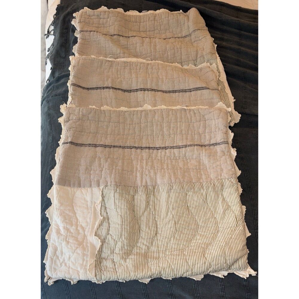 Soft Surroundings Pillow Shams Euro 24x24" Quilted Beige Ivory Linen Cotton Set